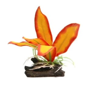Aqua One Ornament Plastic Plant Orange Sword With Log Base S 9cm (28182)
